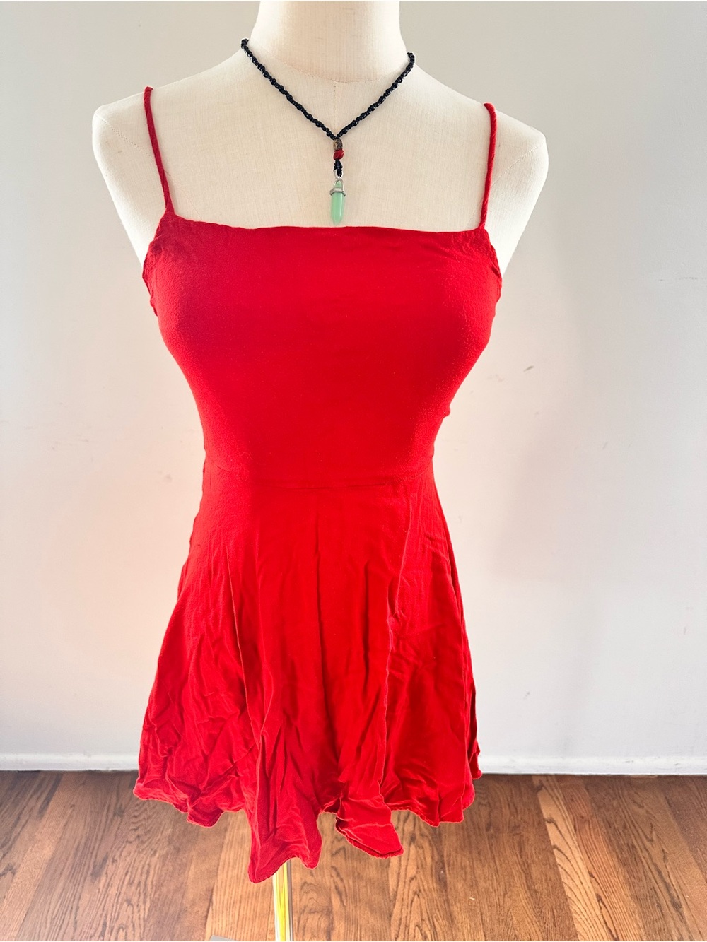 Kimchi Blue Red Open Back Fit & Flare Mini Dress XS Adjustable Spaghetti Straps